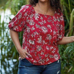 Maurices Red paisley balloon sleeve top Women's plus size 2x